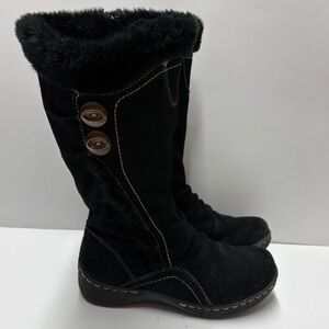 Bare Traps Suede Leather Fur Lined Black Boots Sz 6